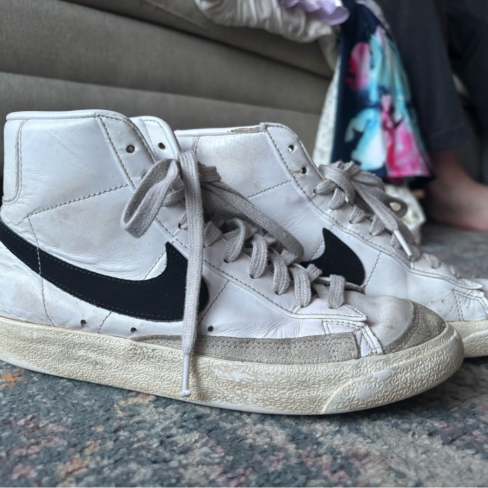 Nike White High-Top Sneakers with Black Swoosh and Gray Accents